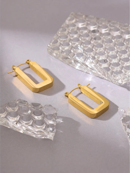 Rose gold square hoop earrings women - product image