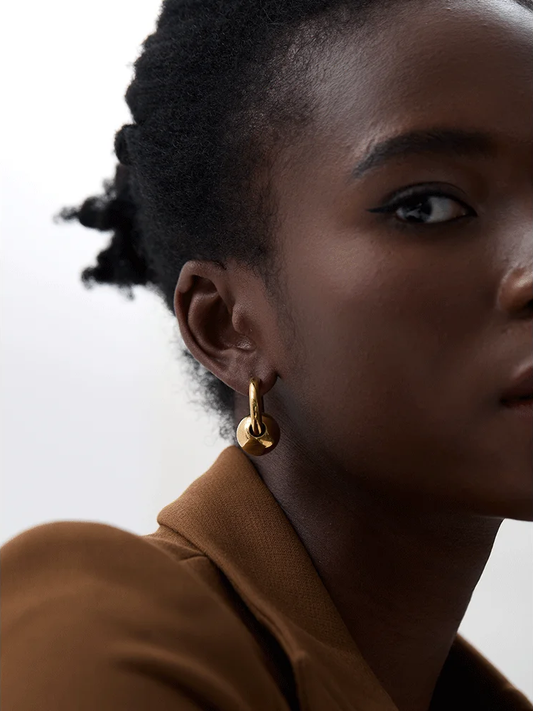 Round ball textured hoop earrings - product image