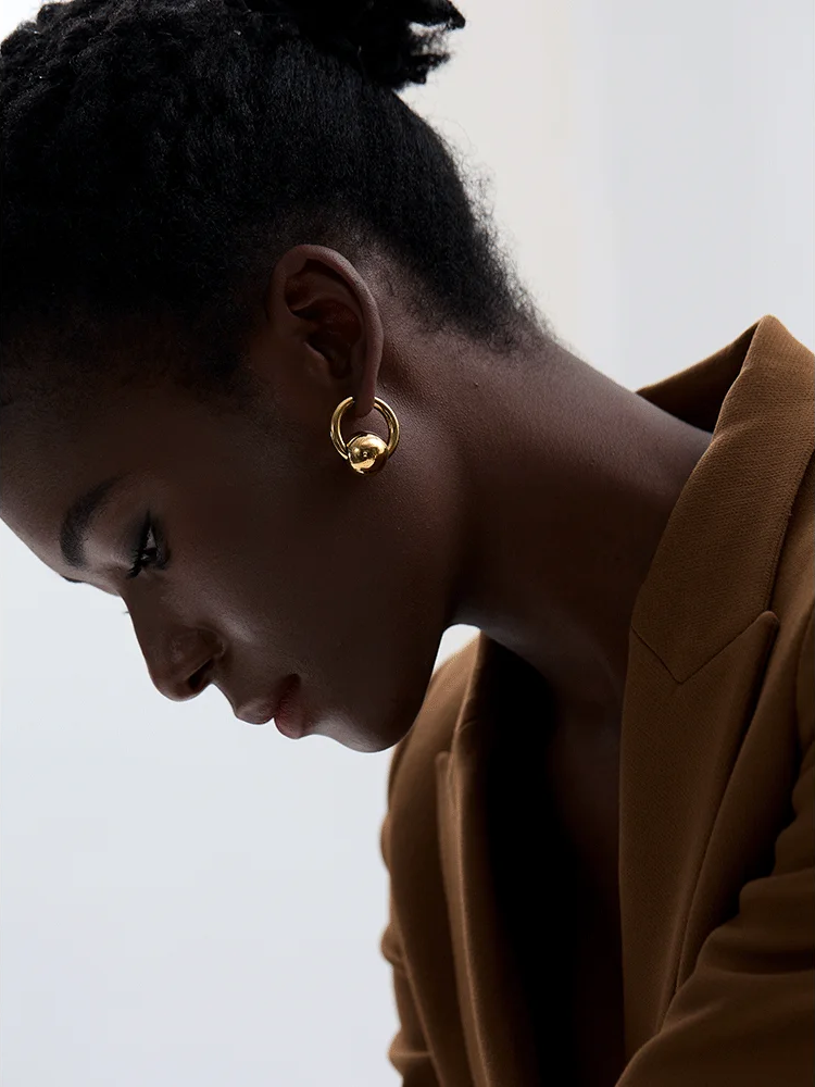 Round ball textured hoop earrings - product image