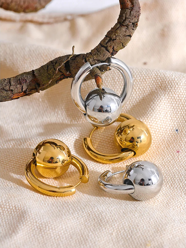 Round ball textured hoop earrings - product image