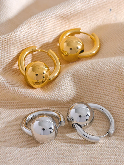 Round ball textured hoop earrings - product image