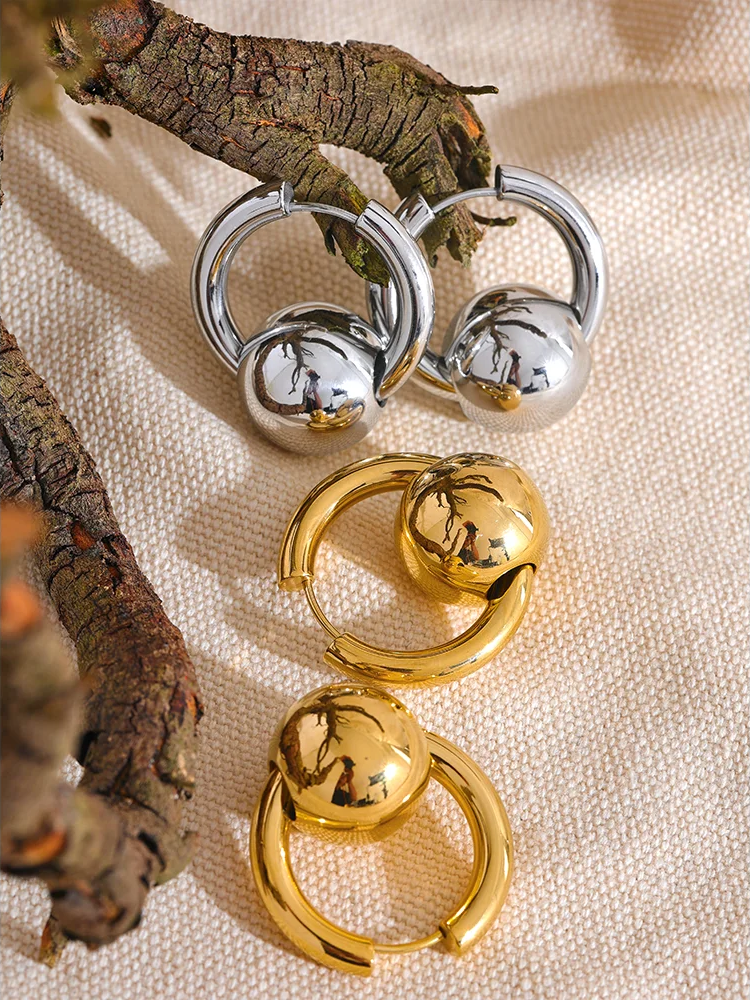 Round ball textured hoop earrings - product image