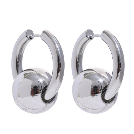 Round ball textured hoop earrings - product image