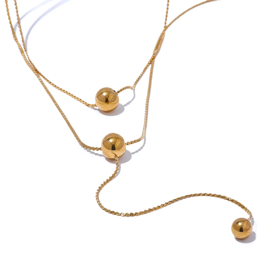 Round bead long layered gold silver color pendant necklace - product image