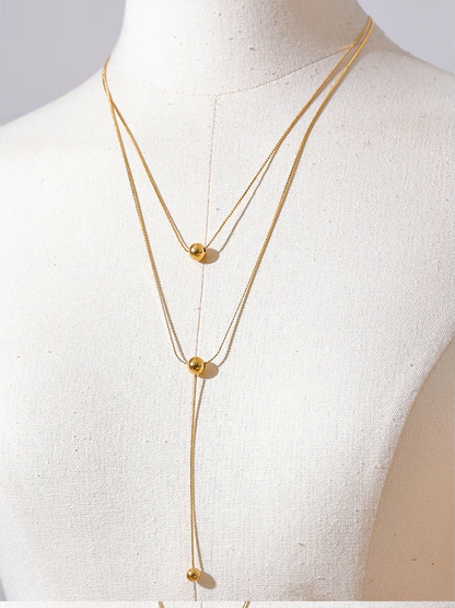 Round bead long layered gold silver color pendant necklace - product image