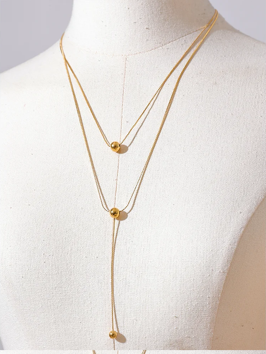 Round bead long layered gold silver color pendant necklace - product image