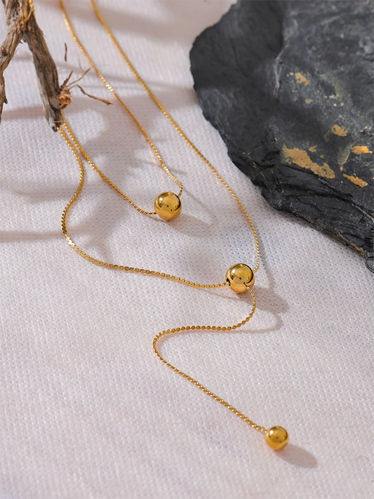 Round bead long layered gold silver color pendant necklace - product image