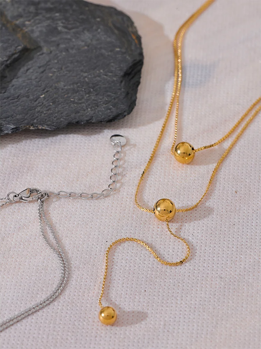 Round bead long layered gold silver color pendant necklace - product image