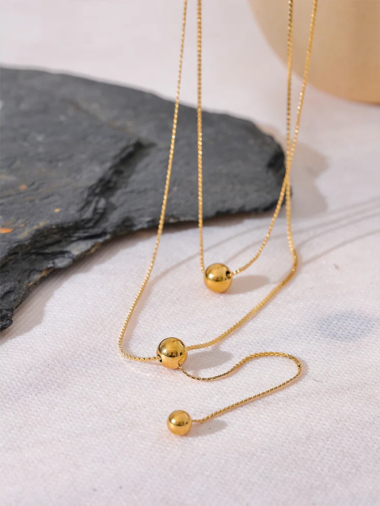 Round bead long layered gold silver color pendant necklace - product image