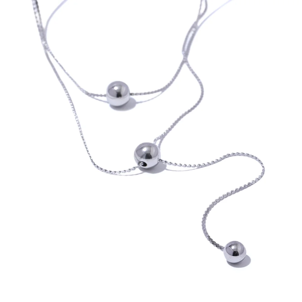 Round bead long layered gold silver color pendant necklace - product image