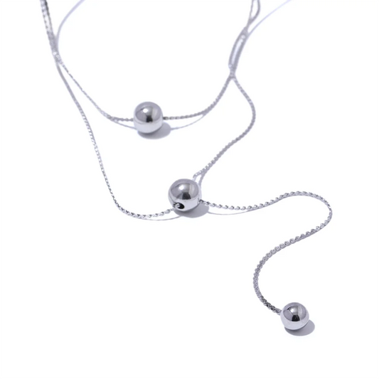 Round bead long layered gold silver color pendant necklace - product image