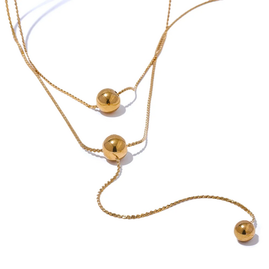 Round bead long layered gold silver color pendant necklace - product image