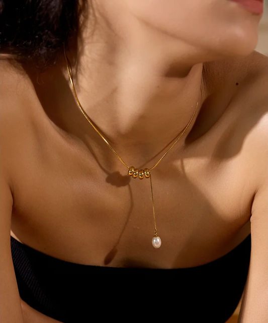 Round beads chain imitation pearls necklace - product image