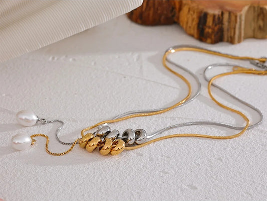 Round beads chain imitation pearls necklace - product image