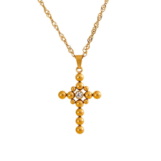 Round beads cross pendant fashion statement necklace - product image