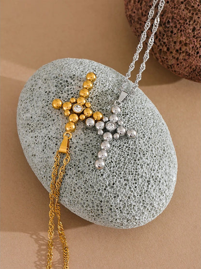 Round beads cross pendant fashion statement necklace - product image