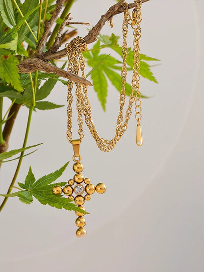Round beads cross pendant fashion statement necklace - product image