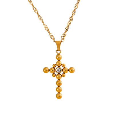 Round beads cross pendant fashion statement necklace - product image