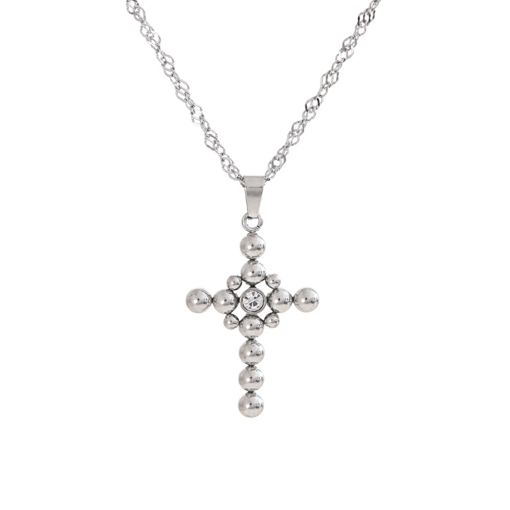 Round beads cross pendant fashion statement necklace - product image
