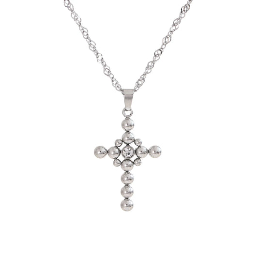 Round beads cross pendant fashion statement necklace - product image