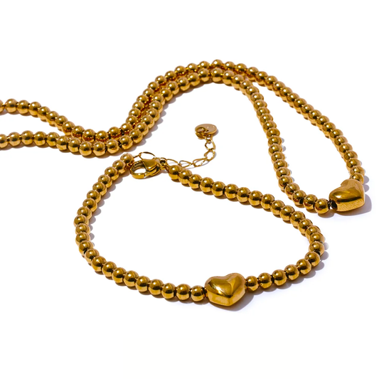 Round beads heart necklace bracelet set - product image