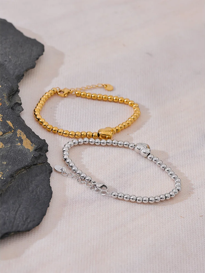 Round beads heart necklace bracelet set - product image