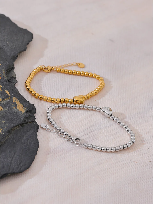 Round beads heart necklace bracelet set - product image