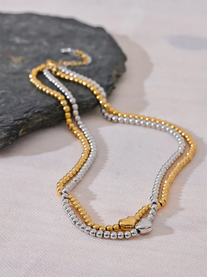Round beads heart necklace bracelet set - product image