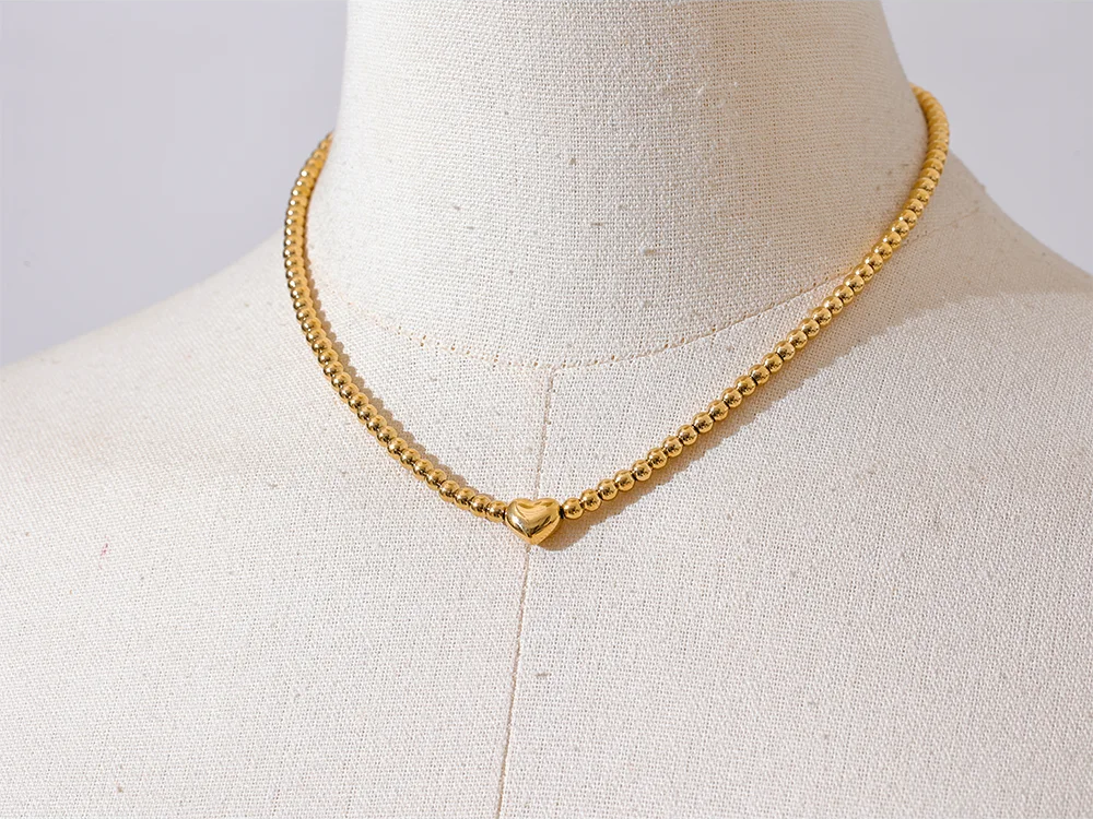 Round beads heart necklace bracelet set - product image