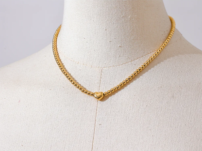 Round beads heart necklace bracelet set - product image
