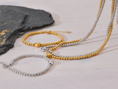 Round beads heart necklace bracelet set - product image