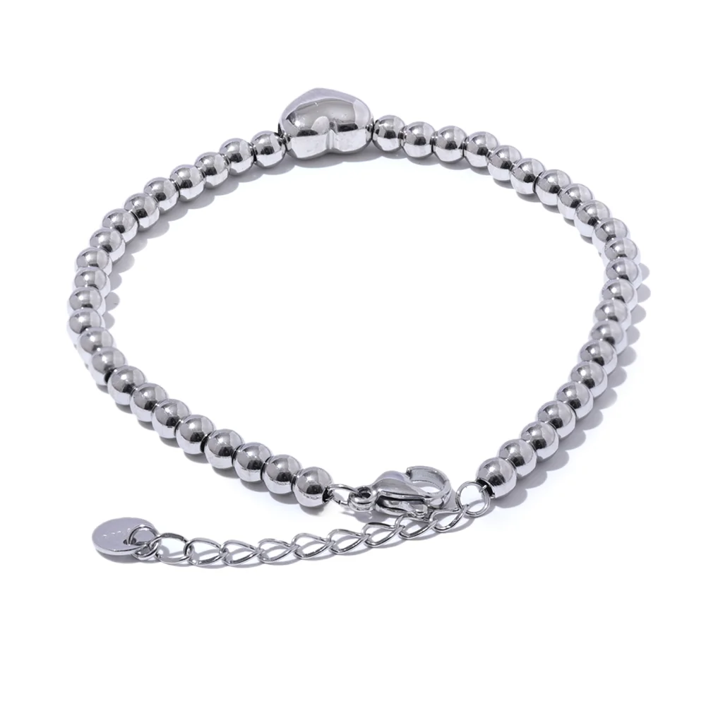 Round beads heart necklace bracelet set - product image