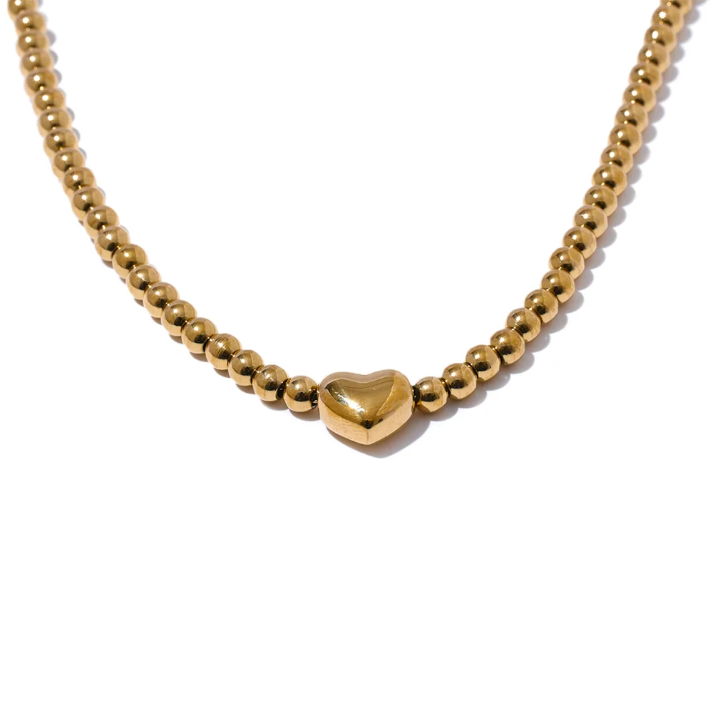 Round beads heart necklace bracelet set - product image