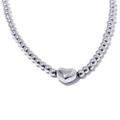 Round beads heart necklace bracelet set - product image