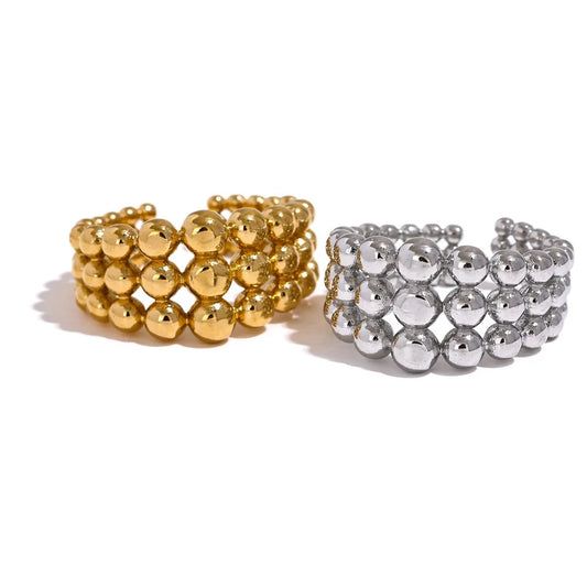 Round beads layered wide statement ring - product image