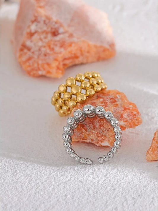 Round beads layered wide statement ring - product image