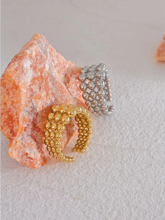 Round beads layered wide statement ring - product image