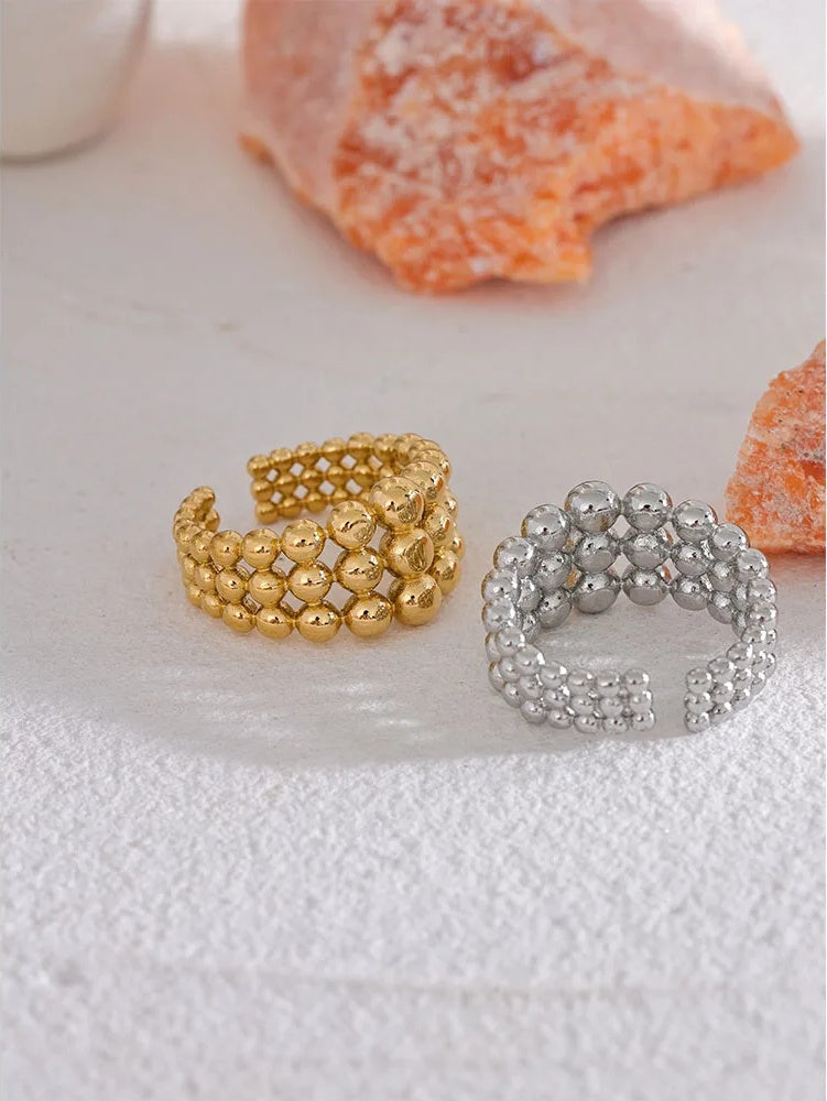 Round beads layered wide statement ring - product image