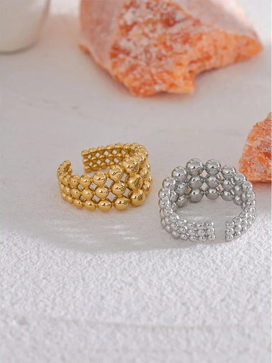 Round beads layered wide statement ring - product image