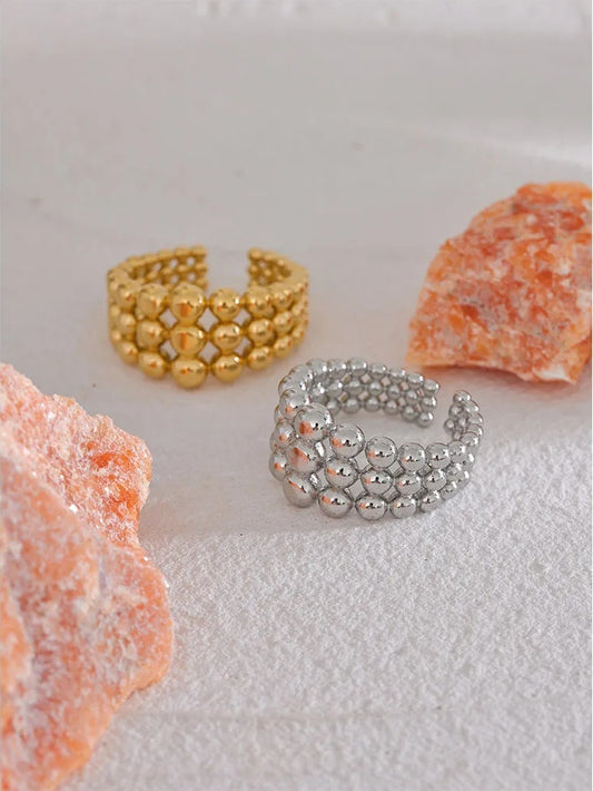 Round beads layered wide statement ring - product image