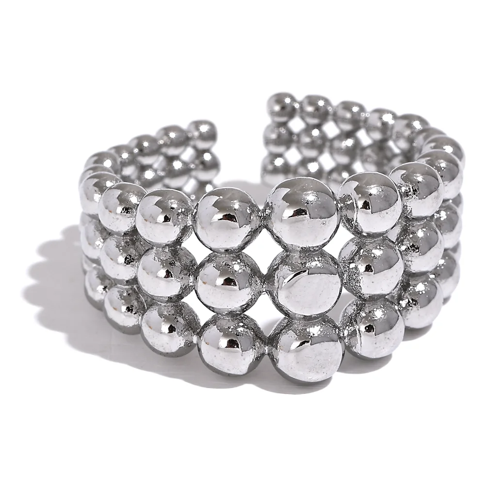 Round beads layered wide statement ring - product image