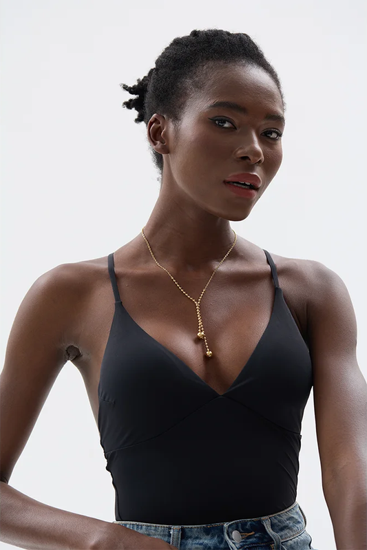 Round beads short chain pendant necklace - product image