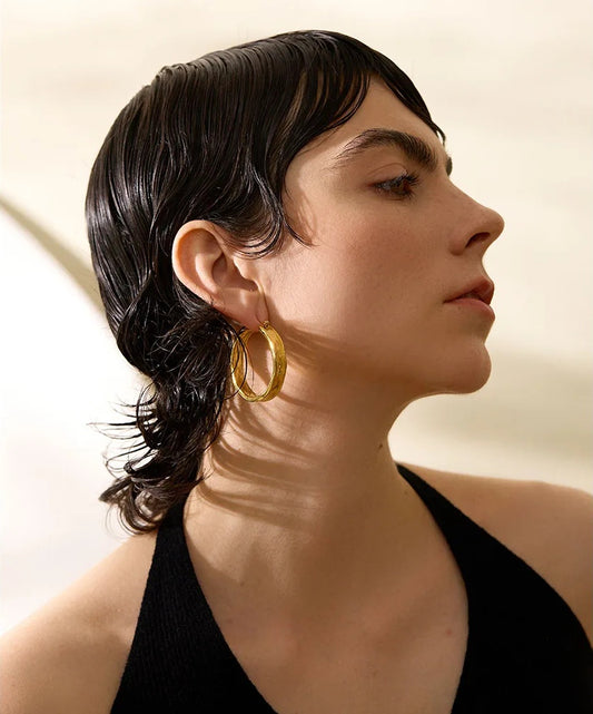 Round big hoop metal earrings - product image