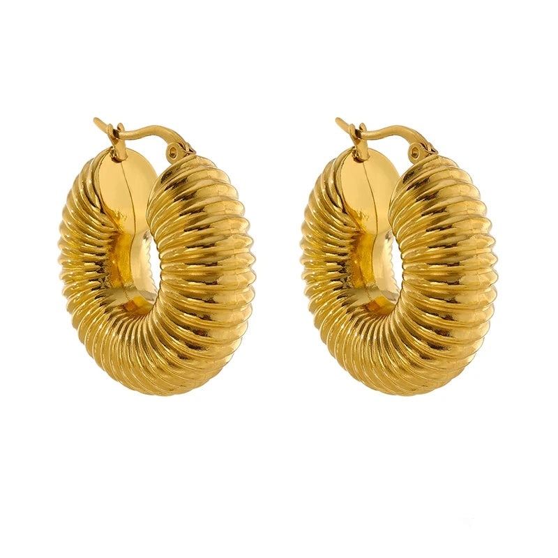 Round chunky minimalist hoop earrings women - product image