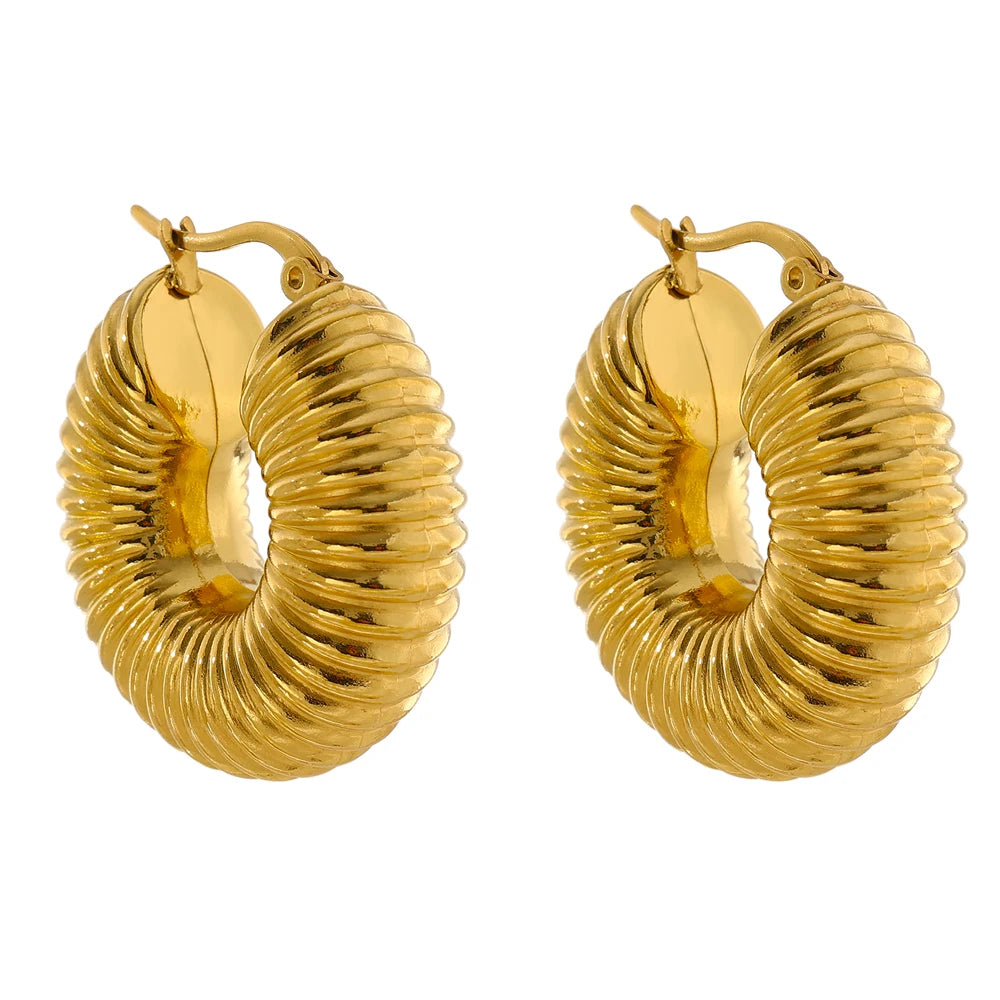 Round chunky minimalist hoop earrings women - product image