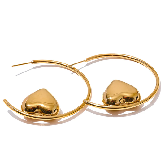 Round circle heart statement hoop earrings - product image