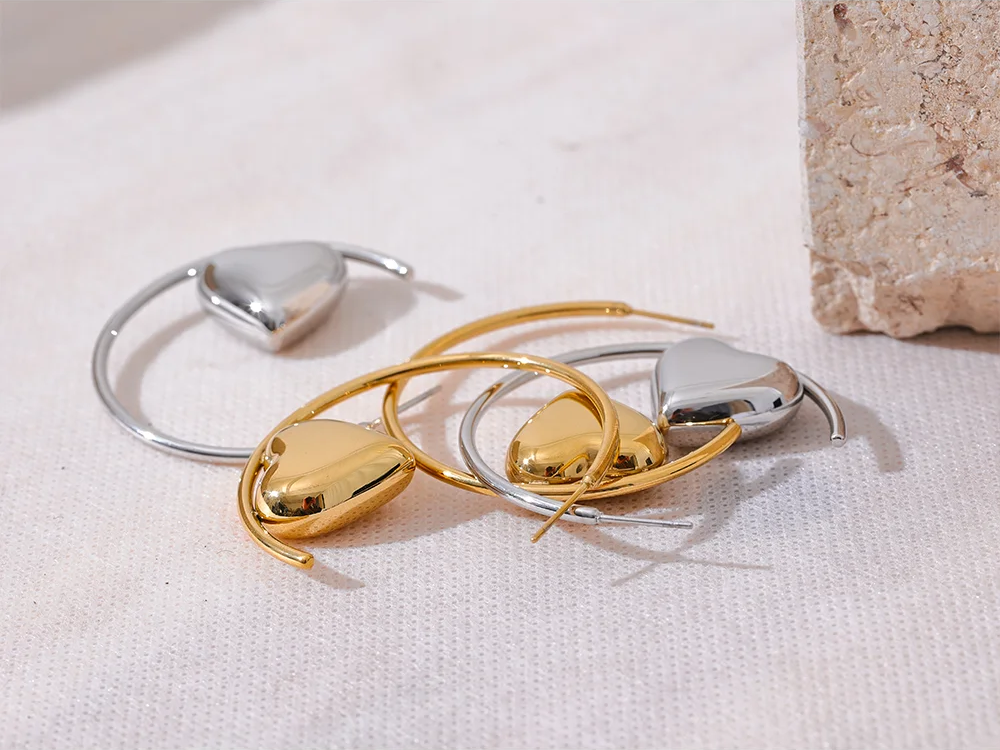 Round circle heart statement hoop earrings - product image