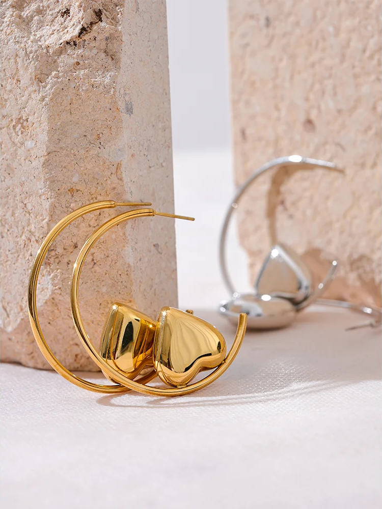 Round circle heart statement hoop earrings - product image