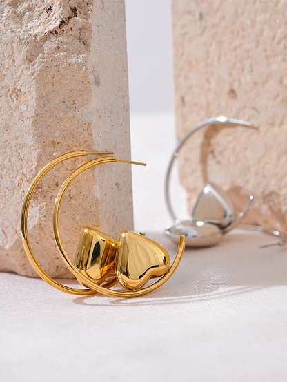 Round circle heart statement hoop earrings - product image
