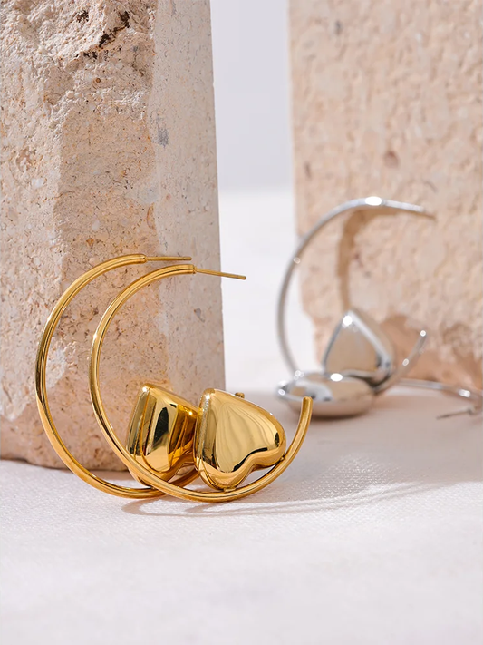 Round circle heart statement hoop earrings - product image